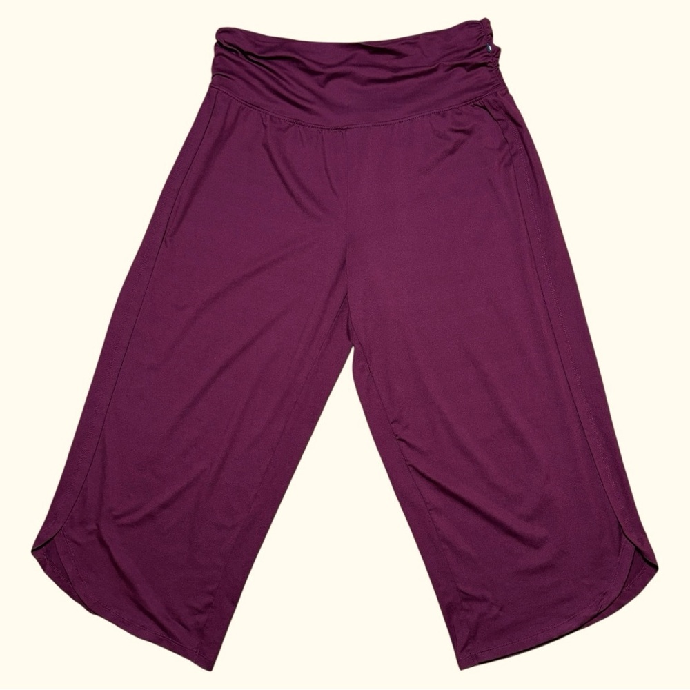 Marika Wm’s Wide Leg Crop Jersey Knit Pants In Burgundy Sz L